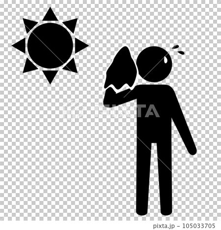 一個人用毛巾擦汗的圖標。中暑和炎熱天氣的圖像。 105033705