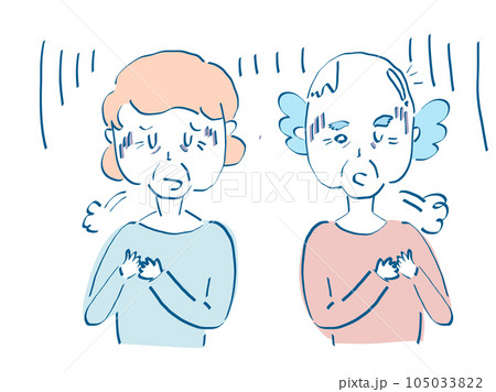 気持ち的に動悸息切れ鬱病気分がすぐれない高齢者シニアのイラスト素材 105033822