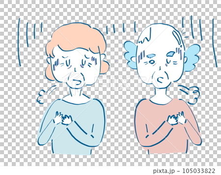 気持ち的に動悸息切れ鬱病気分がすぐれない高齢者シニアのイラスト素材 105033822