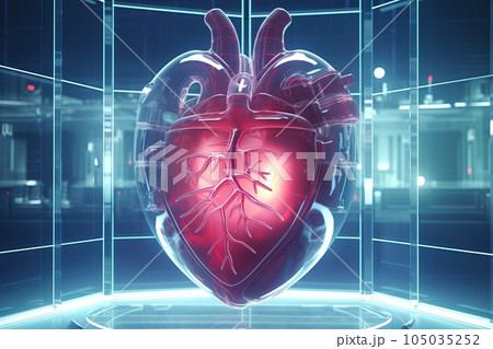 Cloned human heart with wires connected to it. 105035252