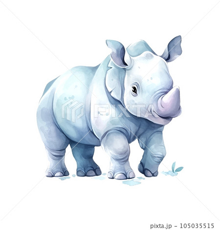 Rhinoceros watercolor on white background. Isolated graphic template. 105035515