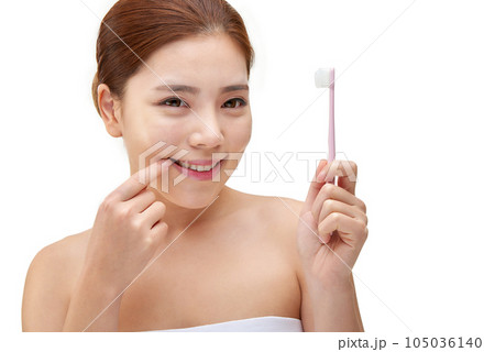 beautiful woman with toothbrush beautiful woman with toothbrush 105036140