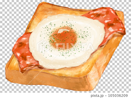 逼真的半熟煎雞蛋吐司 105036209