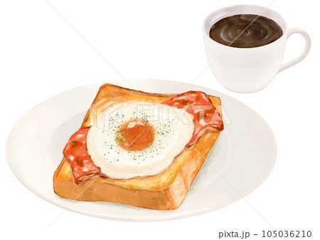 リアルな半熟目玉焼きトースト+ホットコーヒー リアルな半熟目玉焼きトースト+ホットコーヒー 105036210