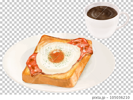 リアルな半熟目玉焼きトースト+ホットコーヒー リアルな半熟目玉焼きトースト+ホットコーヒー 105036210