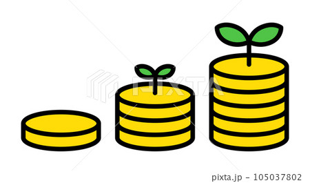 積立てを成功しているのコインのイラスト(葉っぱ) 積立てを成功しているのコインのイラスト(葉っぱ) 105037802