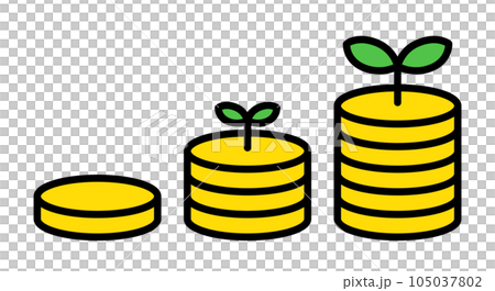 Illustration of a coin that has successfully accumulated (leaf) 105037802