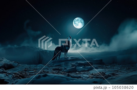 the wolf howls at night at the moon on the rock the wolf howls at night at the moon on the rock 105038620