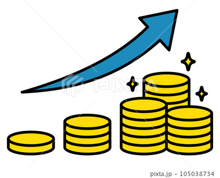 積立てを成功しているのコインのイラスト(矢印) 積立てを成功しているのコインのイラスト(矢印) 105038734
