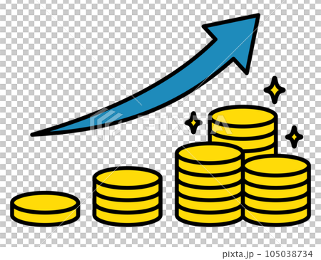 積立てを成功しているのコインのイラスト(矢印) 積立てを成功しているのコインのイラスト(矢印) 105038734