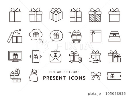 いろんなプレゼントのアイコンセット（モノクロ） 105038936