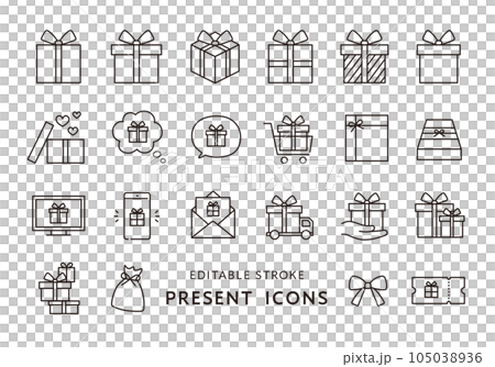いろんなプレゼントのアイコンセット（モノクロ） 105038936
