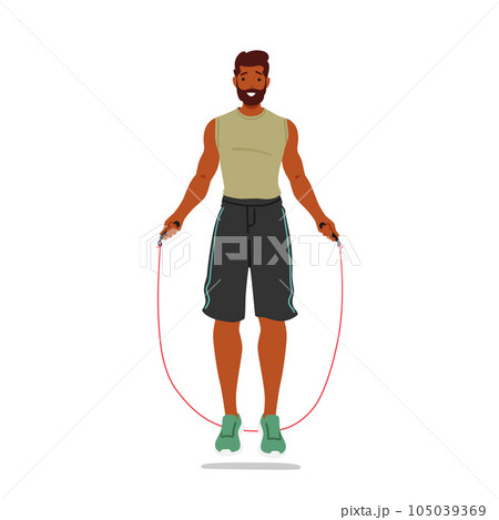 Fit Man Jumps Rope With Precision. Male Character Executing Quick And Controlled Movements, Vector Illustration 105039369