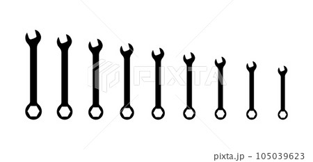 Spanner wrench icon set. Vector hand wrench spanner mechanical repair workshop key symbol tool Spanner wrench icon set. Vector hand wrench spanner mechanical repair workshop key symbol tool 105039623