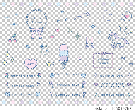 ドリーミーなかわいい飾りアイコンイラスト・フレームセット ドリーミーなかわいい飾りアイコンイラスト・フレームセット 105039767