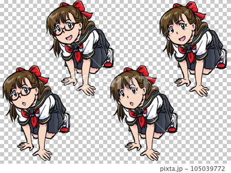 A girl in a sailor suit looking up on all fours 1 105039772