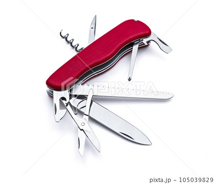 Swiss army multipurpose multitool knife isolated on white 105039829