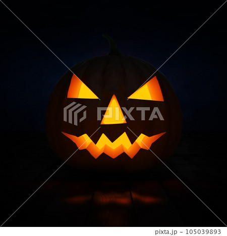 Halloween concept design background - scary Jack-o'-lantern carved pumpkin with candle light inside Halloween concept design background - scary Jack-o'-lantern carved pumpkin with candle light inside 105039893