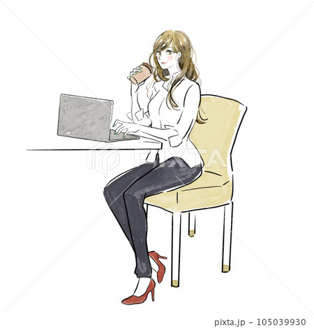 リモートワークで働く女性 フルカラー リモートワークで働く女性 フルカラー 105039930