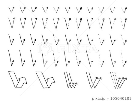 ペンで描いた手描きの反射する矢印素材のセット 105040103