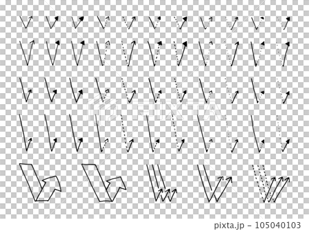 ペンで描いた手描きの反射する矢印素材のセット 105040103