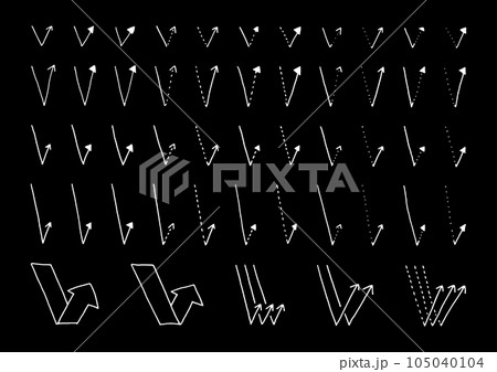 ペンで描いた手描きの反射する矢印素材のセット 105040104