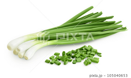 Green onion isolated on the white background with full depth of field Green onion isolated on the white background with full depth of field 105040653