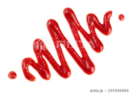 Red tomato sauce or ketchup isolated on white background . Top view. Flat lay 105040668