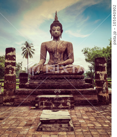 Vintage retro effect filtered hipster style travel image of Buddha statue hand close up detail. Sukhothai, Thailand Vintage retro effect filtered hipster style travel image of Buddha statue hand close up detail. Sukhothai, Thailand 105040902
