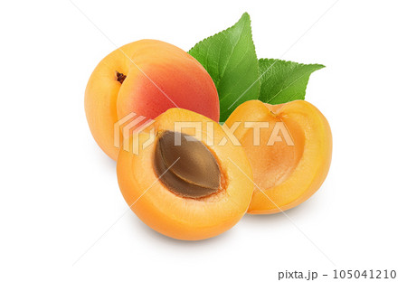 apricot fruit half isolated on white background. Clipping path and full depth of field 105041210