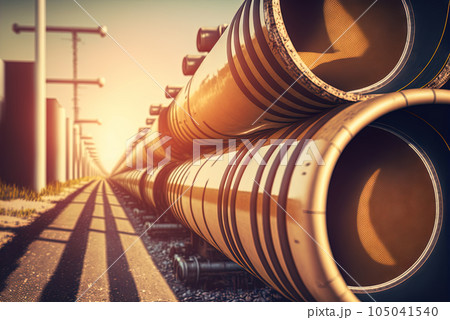 Background with shiny factory pipes. Industrial pipeline communications, technology abstract. Generated AI. Background with shiny factory pipes. Industrial pipeline communications, technology abstract. Generated AI. 105041540