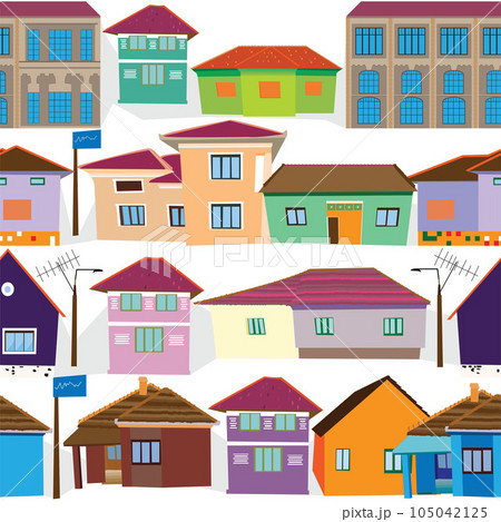 Rows of colorful village houses seamless pattern Rows of colorful village houses seamless pattern 105042125