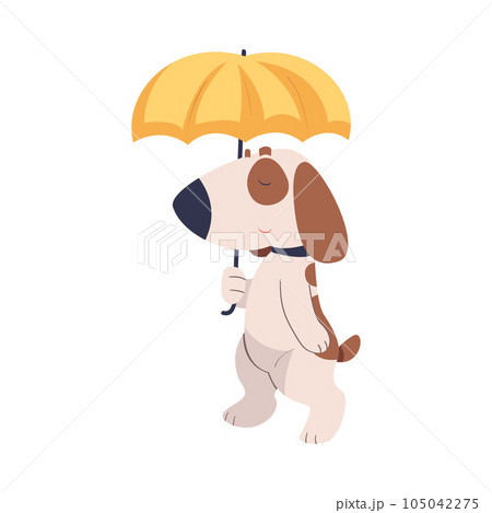 Cute Dog Pet Walking Under Yellow Umbrella Vector Illustration Cute Dog Pet Walking Under Yellow Umbrella Vector Illustration 105042275