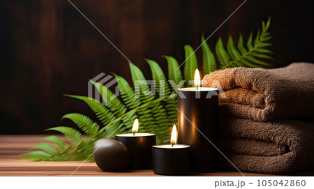 Spa background with towel and candles. Illustration AI Generative 105042860