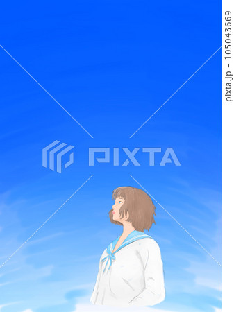 青空を見上げる女子高生 105043669