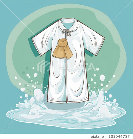 Cartoon baptismal robe with symbolic significance and usage in Christian baptism 105044757