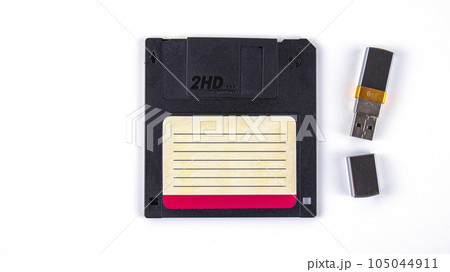 computer floppy disk with usb flash drive on a white background, isolated,mock up 105044911