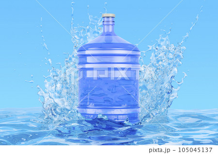 Bottled water with water splashes, 3D rendering 105045137