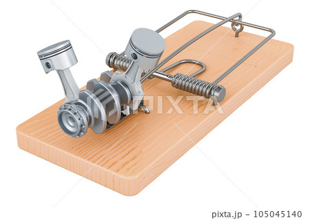 Engine pistons inside mousetrap. 3D rendering 105045140