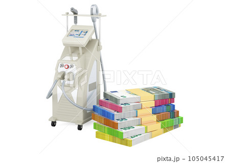 Professional Laser Tattoo Removal Machine with euro packs. 3D rendering Professional Laser Tattoo Removal Machine with euro packs. 3D rendering 105045417