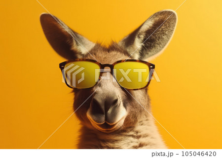 Cool and cute kangaroo dons stylish sunglasses and scarf, bringing a touch of fashion to the outdoors of Australia. AI Generative. 105046420