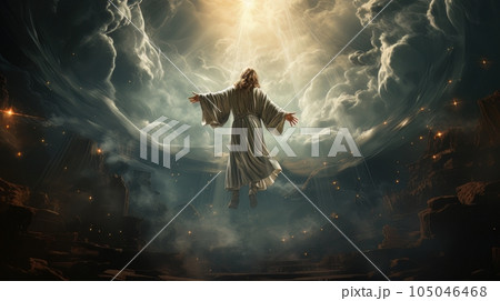 Second coming. Jesus Christ ascends to heaven AI Second coming. Jesus Christ ascends to heaven AI 105046468