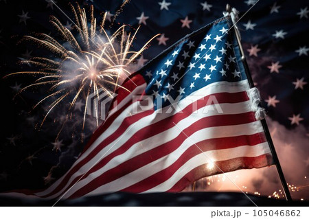 image of the American flag on the background of the salute. concept of flag day and independence day celebration 105046862
