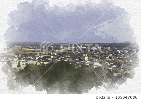 水彩画風 三次市眺望 尾関山公園 広島県三次市 水彩画風 三次市眺望 尾関山公園 広島県三次市 105047086