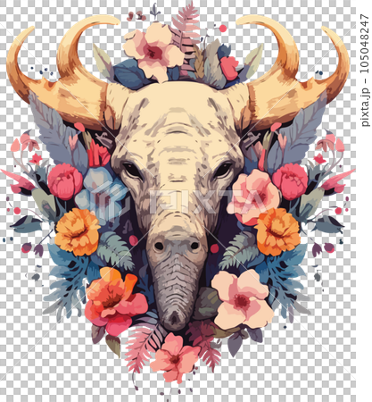 portrait with flowers and leaves. Creative animal portrait. Generative Ai portrait with flowers and leaves. Creative animal portrait. Generative Ai 105048247