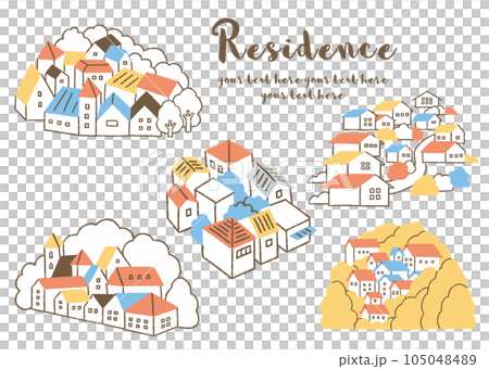 一組有樹木和建築物的風景_color 105048489