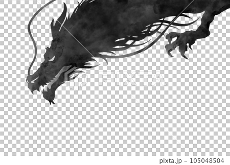 龍的水墨風格剪影插畫（黑色） 105048504