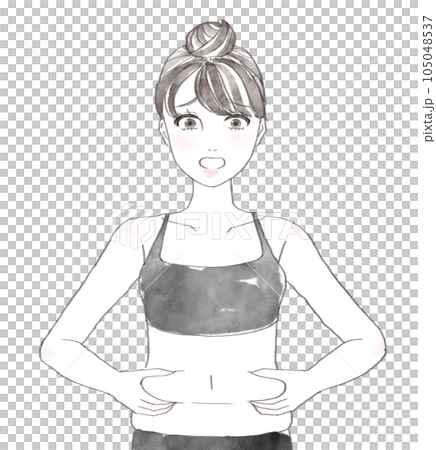 お腹のお肉に悩む女性 お腹のお肉に悩む女性 105048537