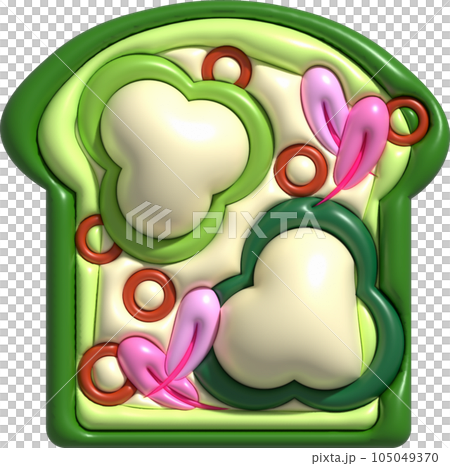 Morning sandwich 3D illustration Healthy food with toast, fresh vegetables and sauces, chili Morning sandwich 3D illustration Healthy food with toast, fresh vegetables and sauces, chili 105049370