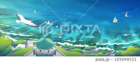 Panorama fringing reefs seascape 105049531